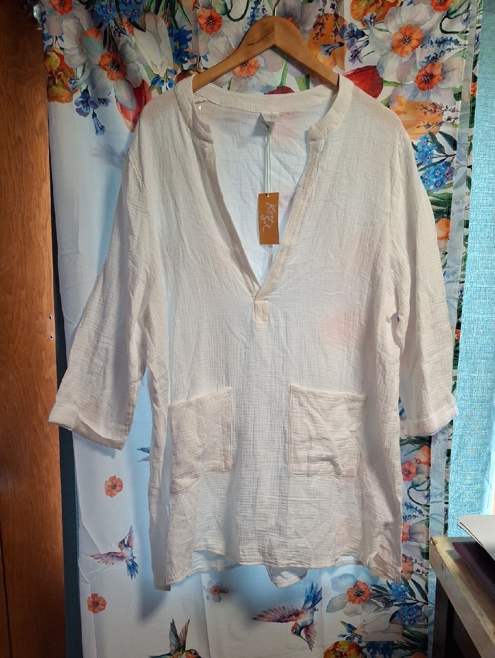 New Kona Sol Cream Long-Sleeve Swim Suit Cover Size Large